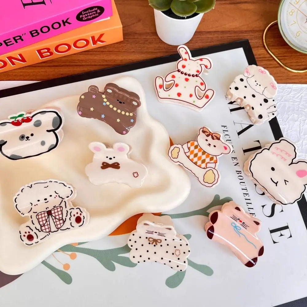 Girly Acrylic Cartoon Animal Hair Claw Korean Style Puppy Spotted Cat Hair Clip Kawaii Bear Small Shark Clip Woman
