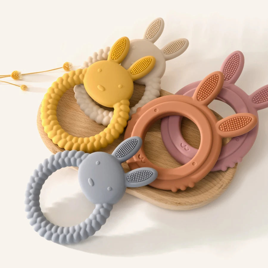 1 Stücke Baby Beißring Silikon Spielzeug BPA FREI Cartoon Kaninchen Pflege Zahnen Geschenke Baby Gesundheit Molaren Kauen Neugeborenen Zubehör Spielzeug