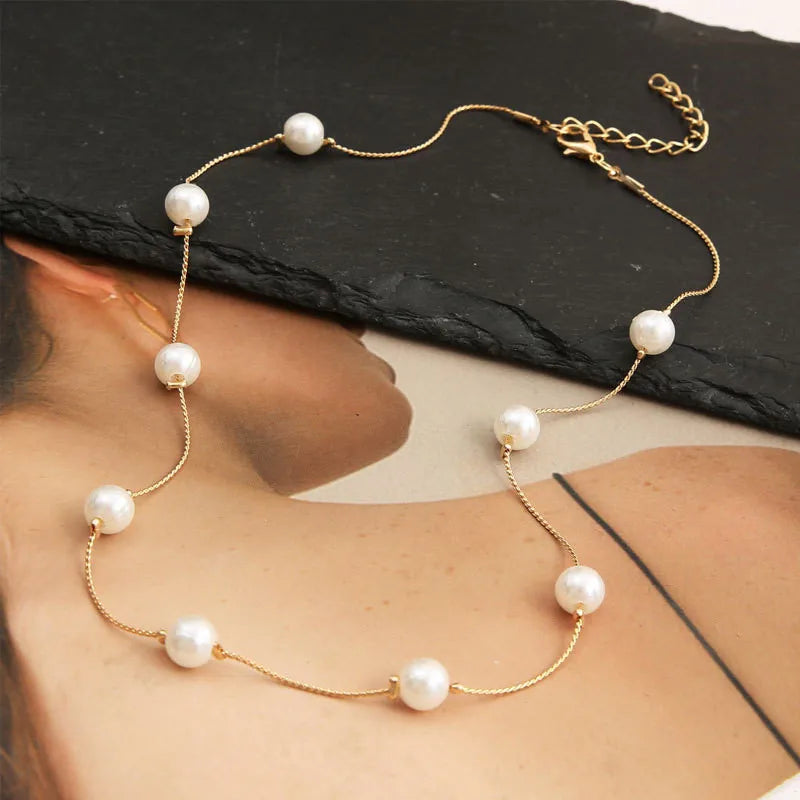 Pearl Choker Dainty Adjustable Necklace Rose Gold Plated Cultured Barque Pearl Tiny Chain Delicate Mother's Valentine Jewelry