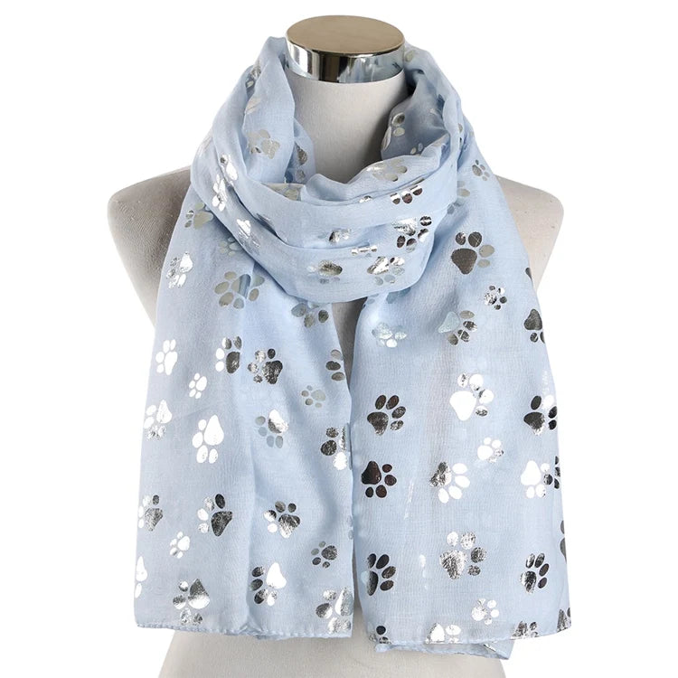 FOXMOTHER New Fashion Foil Sliver White Pink Black Cat Dog Paw Scarf For Pet Dog Lover Mother Gifts Women Scarves