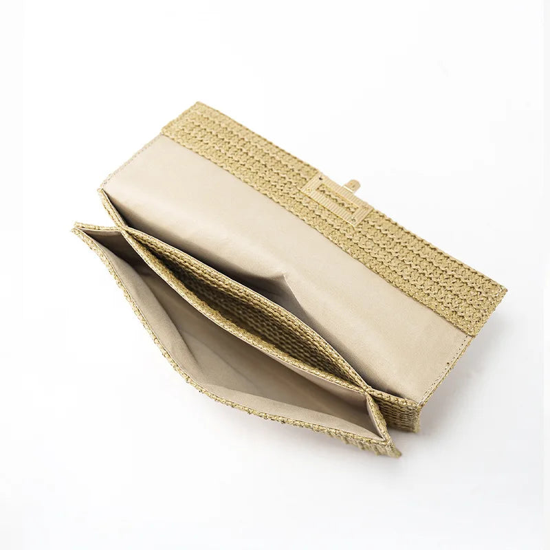 Fashion Straw Clutch Bag for Women Lock Box Paper Woven Bag Casual Summer Beach Bag Bali Travel Handbags Female Purses 2023
