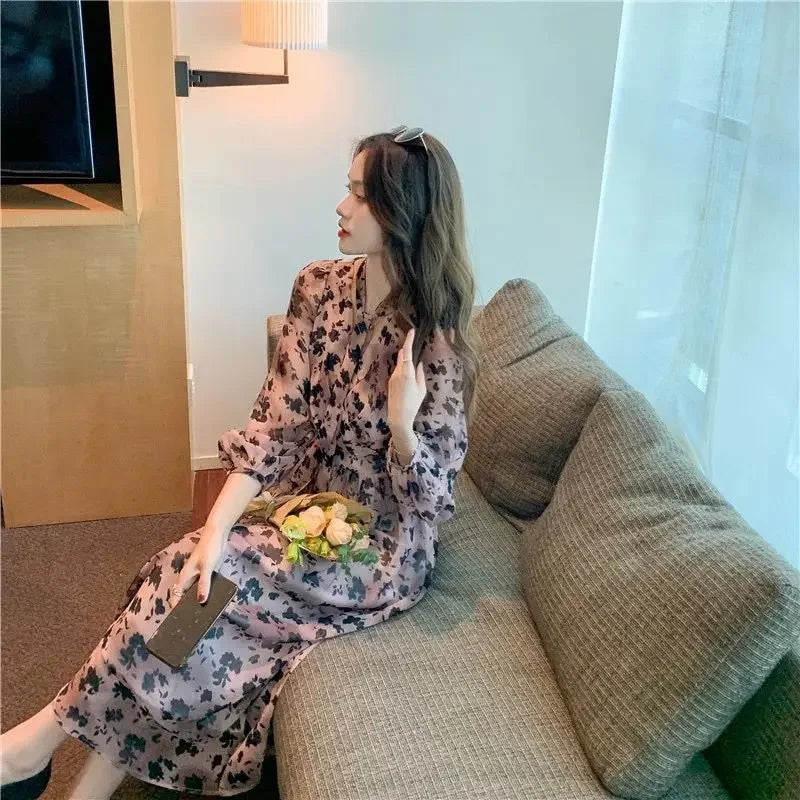 Women's Dress Chiffon Female Dresses Beach Flower Loose Silk Floral Satin 2024 Fashion Summer Curvy Clothes Harajuku Outfits Hot