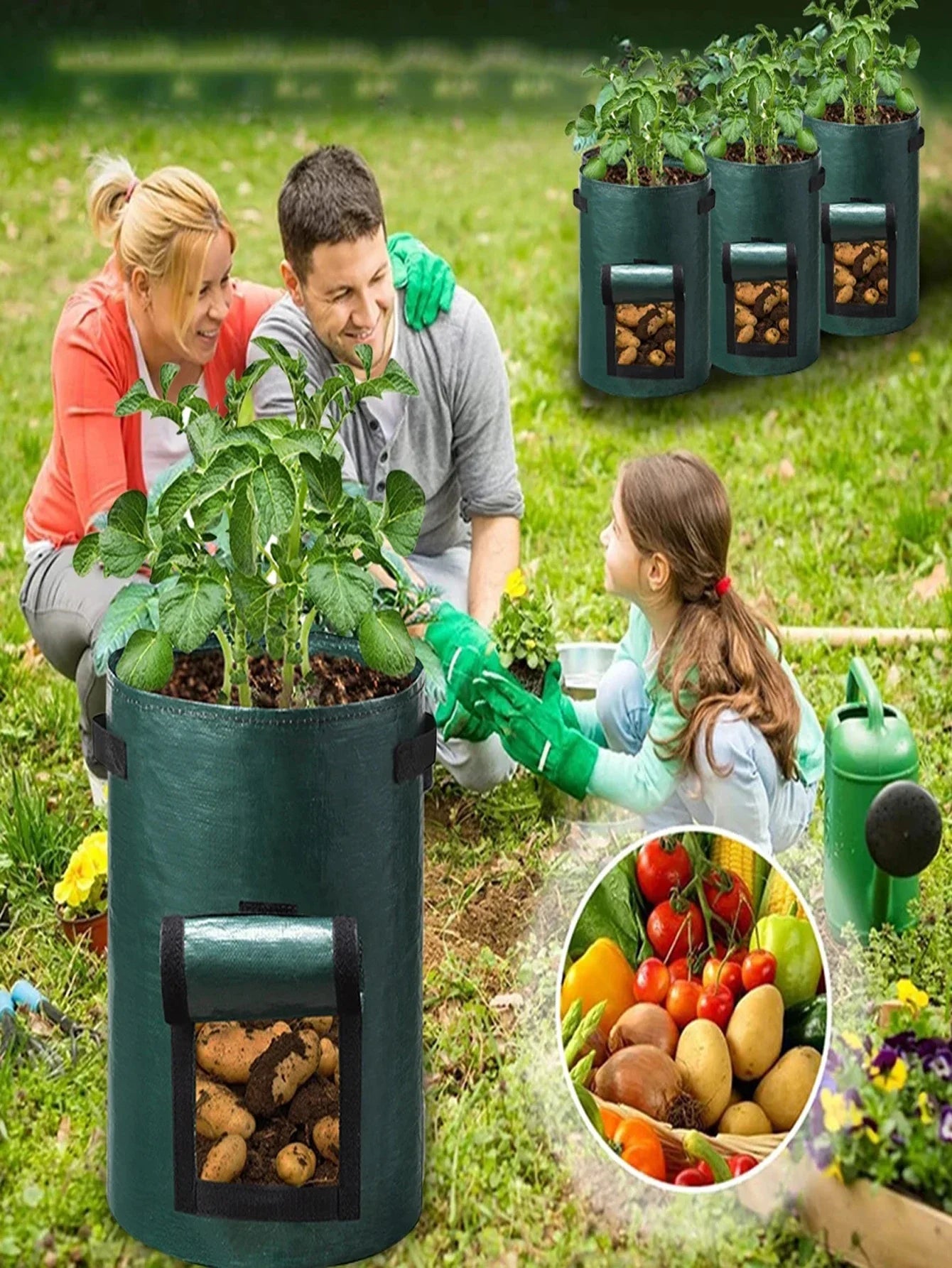 5PCs Garden Supplies Vegetable Plant Grow Bag Planting Container Bag Thicken Garden Pot DIY Potato Grow Planter PE Cloth