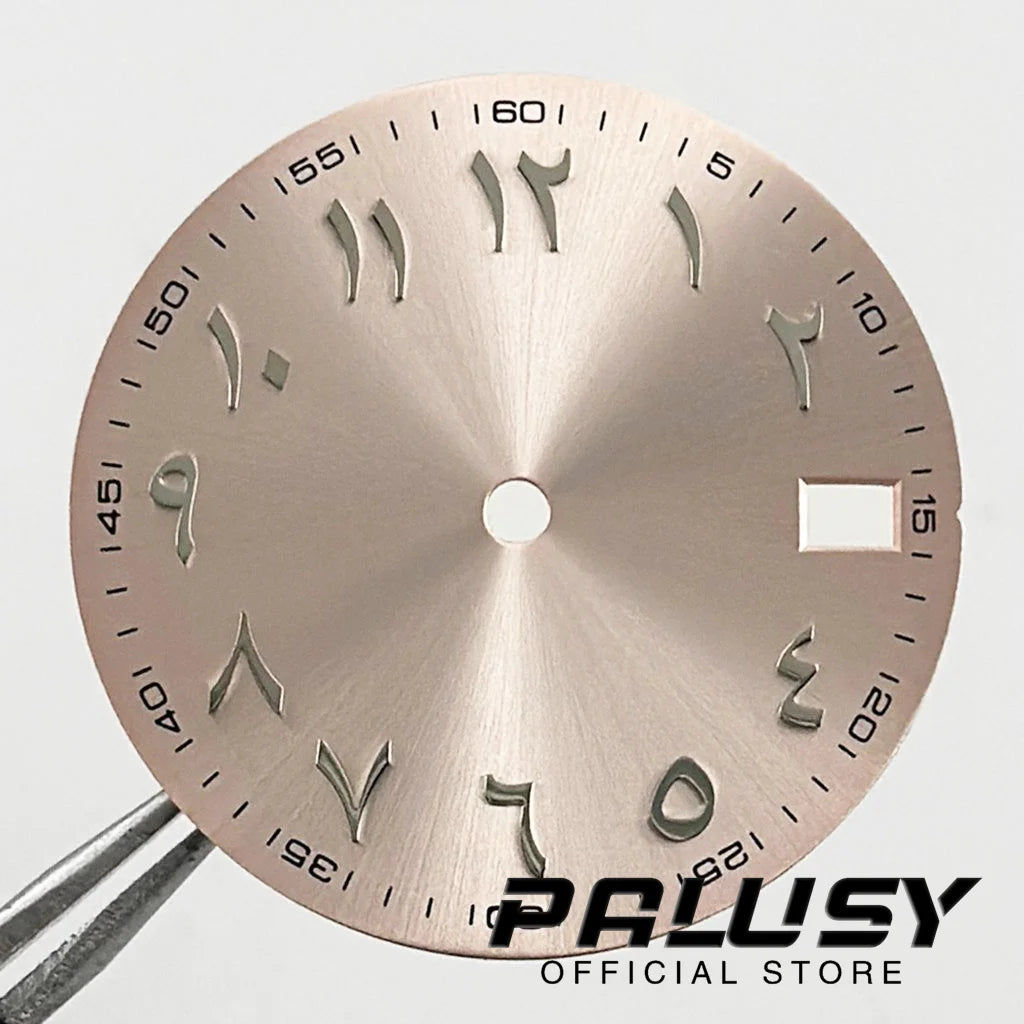 NH35 28.5mm Watch Dial Sun Patterned Surface Arabic Alphabet with Date Watch Faces for NH35 NH36 Movement Replace Accessories