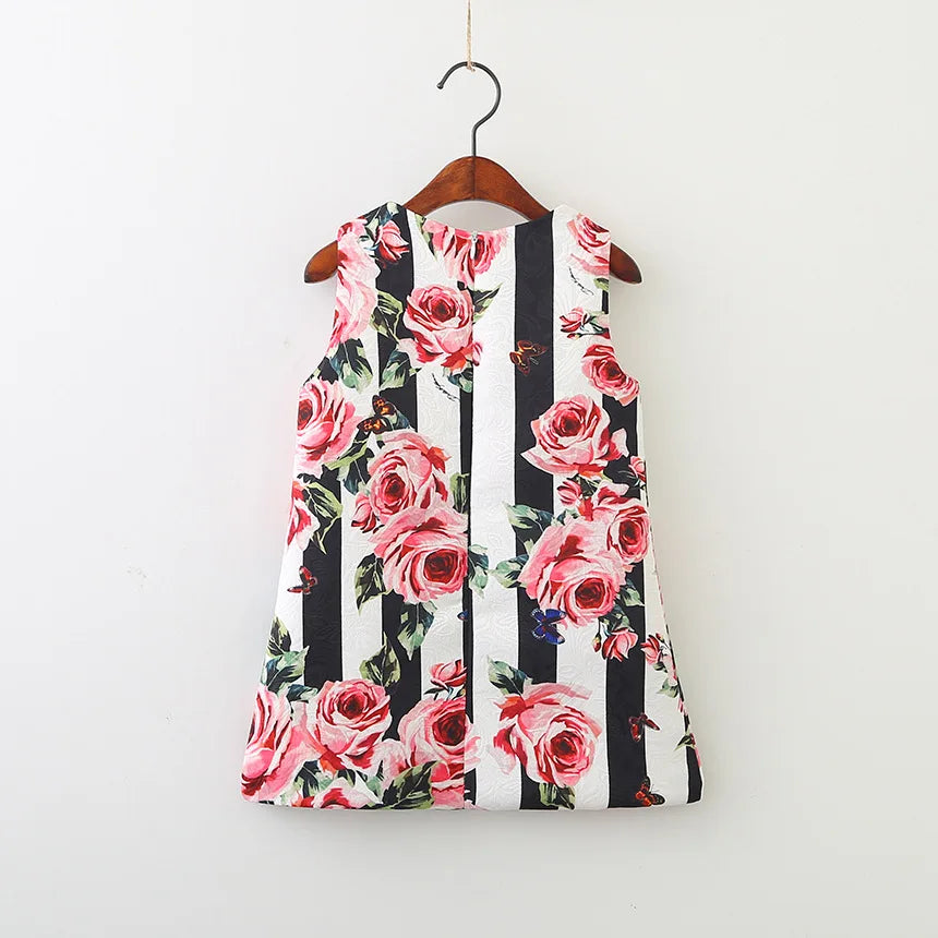 Rose Print Sleeveless Girls Summer Dresses