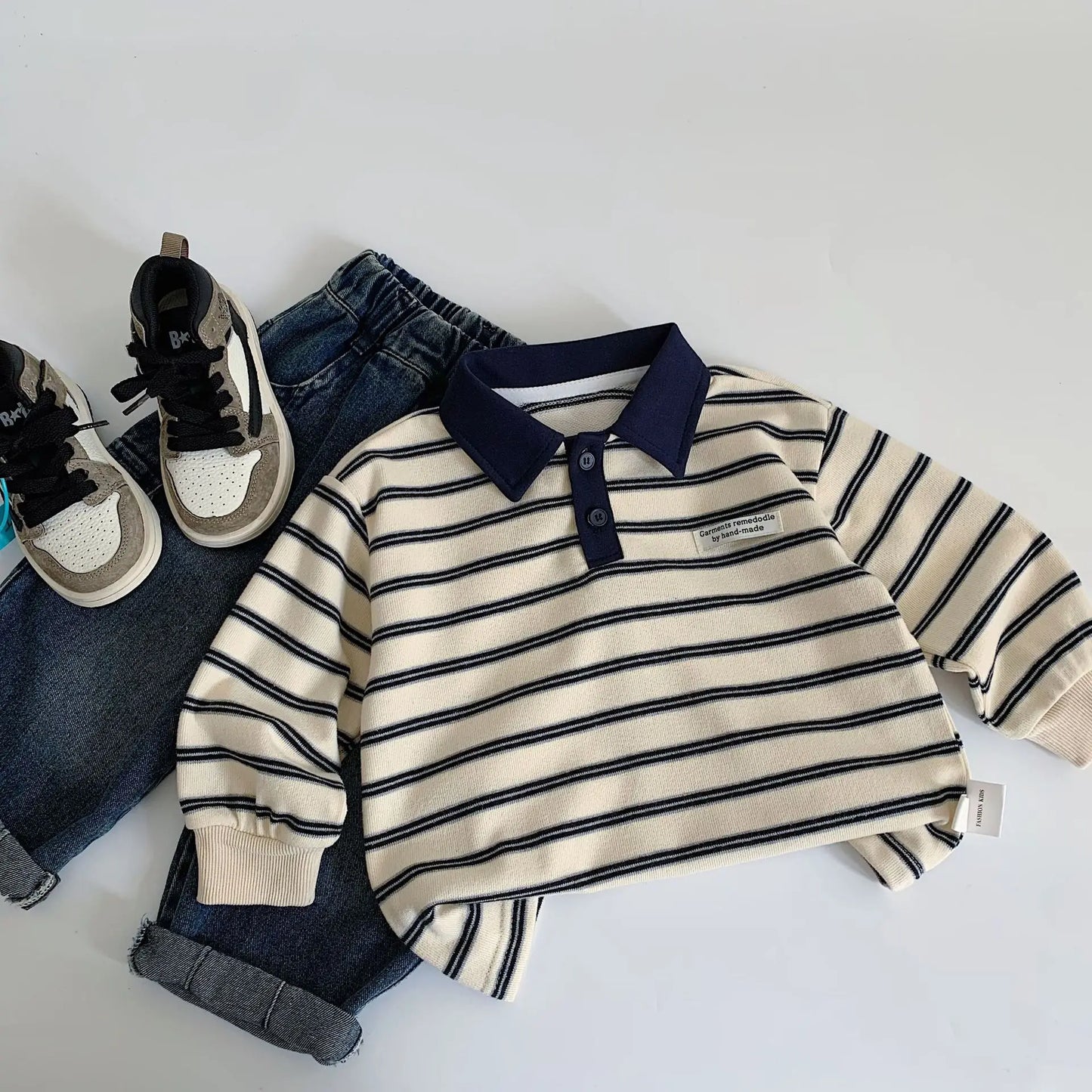 Baby Girls Boys Polo Shirts Kids Long Sleeved Sweatshirt Striped Printed Tops 2025 Spring Autumn Children's Clothing Casual