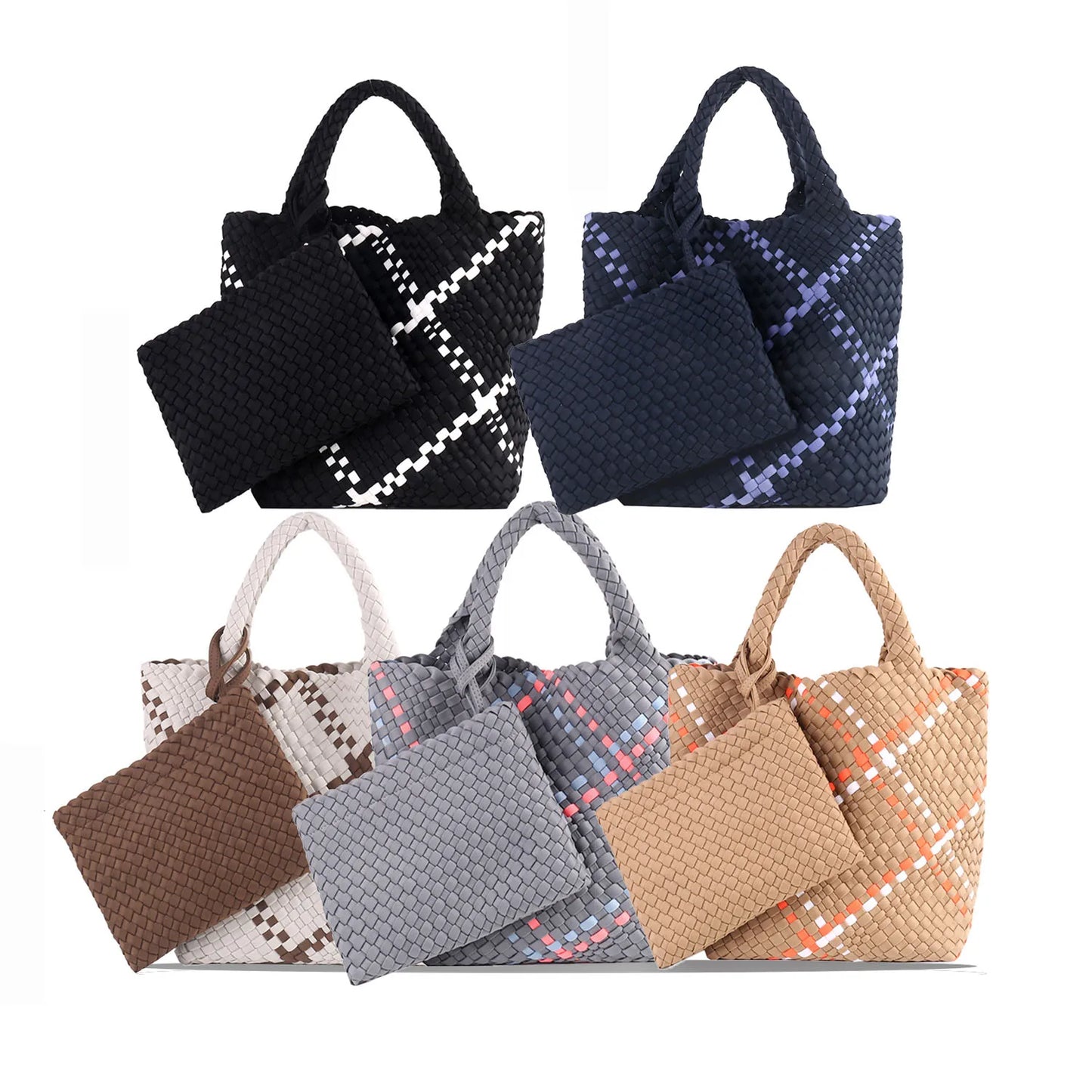 Hot Sale New Neoprene PU Woven Bag Beach Bag Large Capacity Woven Handbag Handmade Knitted Bag