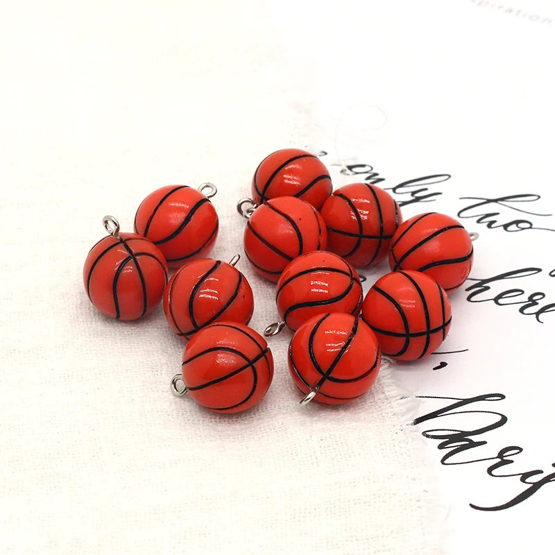 10pcs/pack 3D Mini Basketball Resin Earring Charms  Fashion Sports Pendant For Keychain Diy Jewelry Accessory Make F474