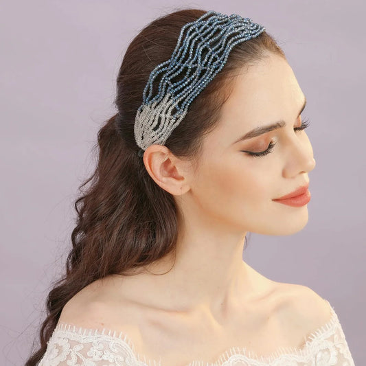 Handmade Bridal Wedding Hair Accessories Tiaras and Crown Stunning Beded Elegant Women Hairwear Pink Blue Headband