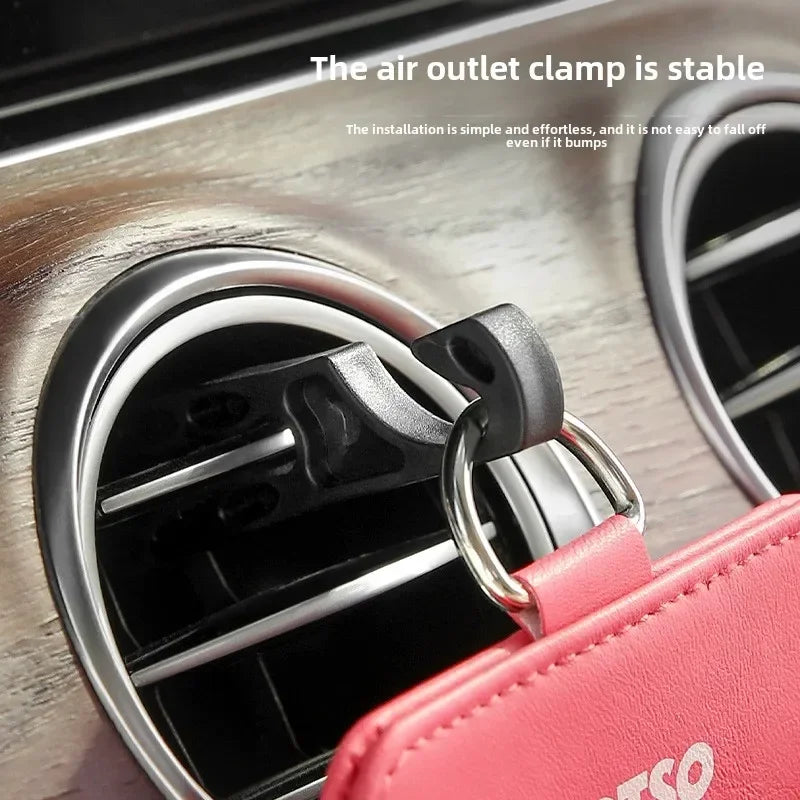 1pc Car Storage Bag Car Air Outlet Debris Bag For Mobile Phone Key Sunglasses Vent Dashboard Tidy Hanging Leather Organizer Box unique