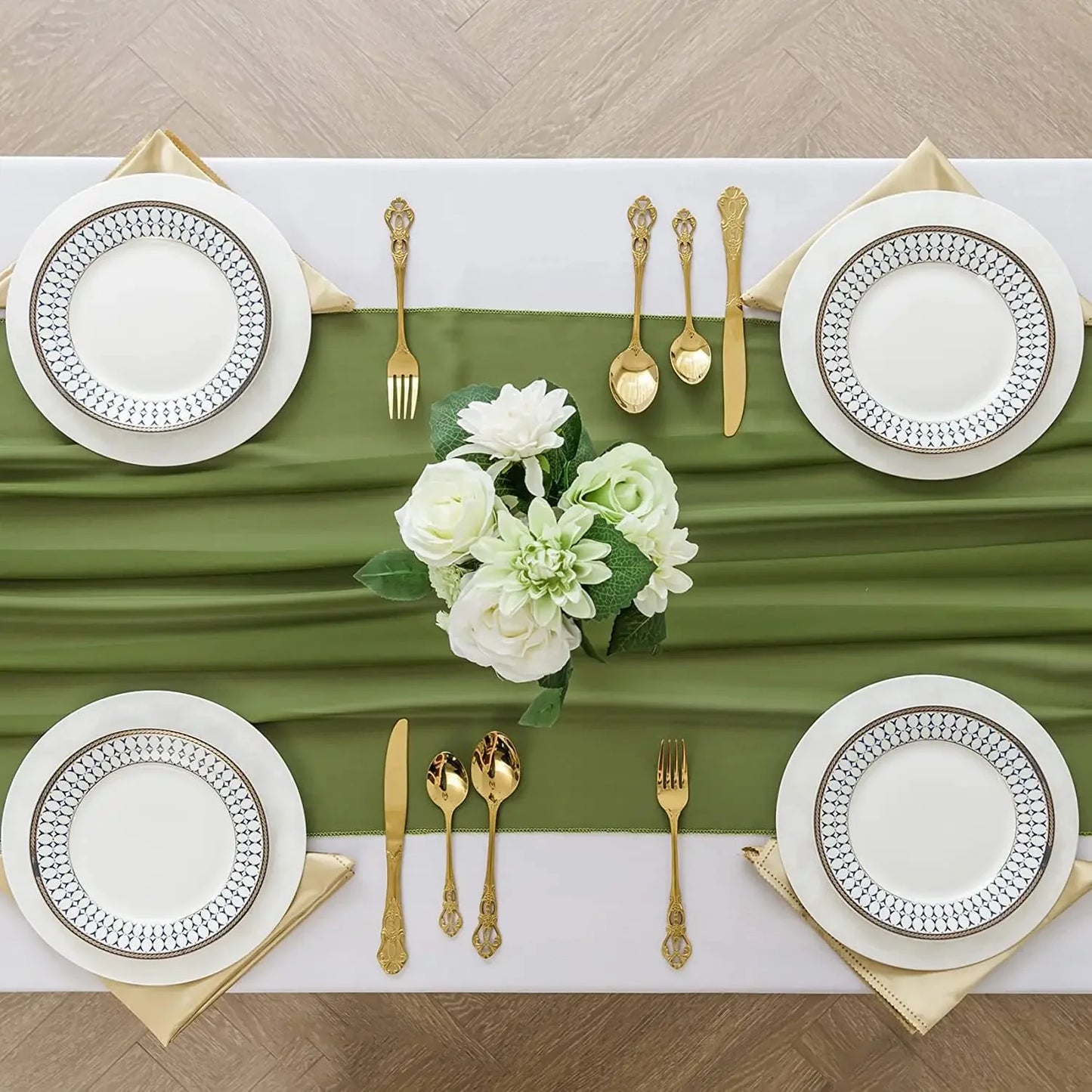 27.5x118 Inch Olive Green Chiffon Gauze Table Runner Wedding Table Running Baby Shower Rustic Sheer Dining Table Decoration