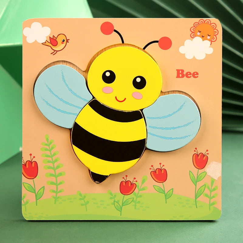 High Quality 3D Wooden Puzzle Baby Cartoon Animal Traffic Jigsaw Early Learning Cognition Game Puzzle Toys for Children