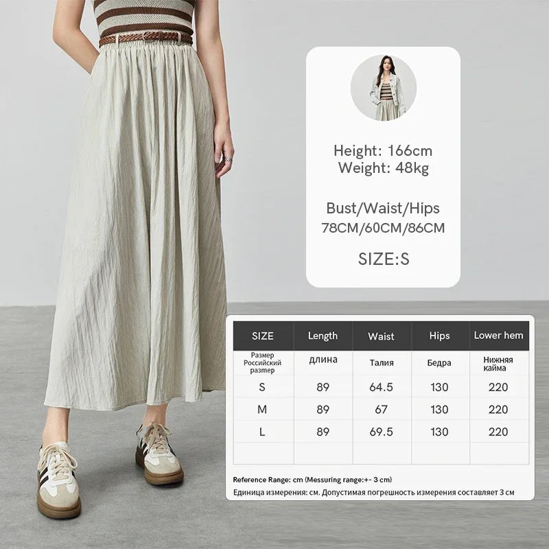 SENTUBILA A-line White Skirt Women 2025 Spring Casual Loose Elastic High Waist Long Skirt with Belt Woman Clothes W43Q56026