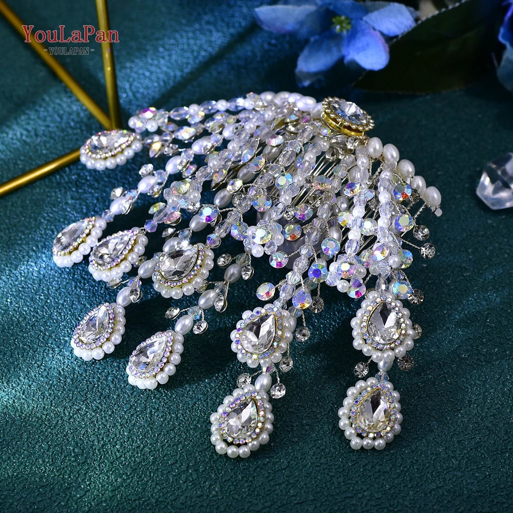YouLaPan Bridal Pearl Hair Comb Wedding Bridal Headpiece Women Party Fashion Hair Accessories Handmade Exquisite Headband HP716