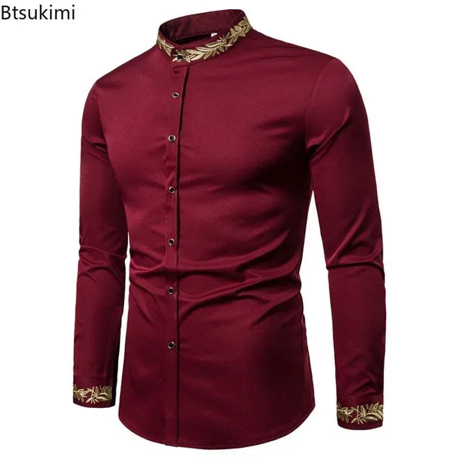 Men's Summer Casual Long Sleeve Shirts Slim Fit Turn Down Collar Shirts Formal Office Business Shirts for Men Tops Big Size mon