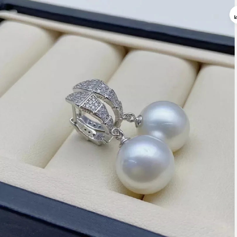 Fashion AAAA++++ 10-9mm Natural akoya Round White pearl earring