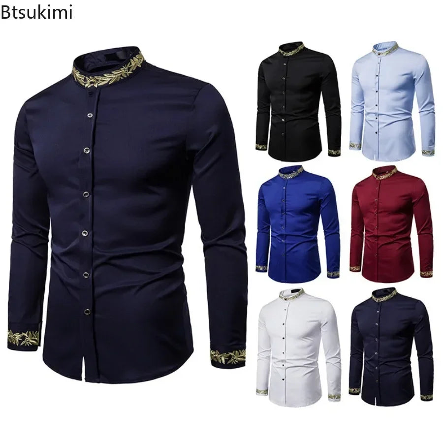 Men's Summer Casual Long Sleeve Shirts Slim Fit Turn Down Collar Shirts Formal Office Business Shirts for Men Tops Big Size mon
