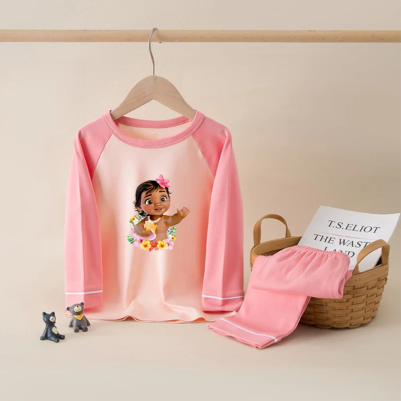 Moana 100% Cotton Kids Boys Girls Pajamas Sets Sleepwear Cartoon Long Sleeve T-Shirt Tops Pants Baby Autumn Clothes