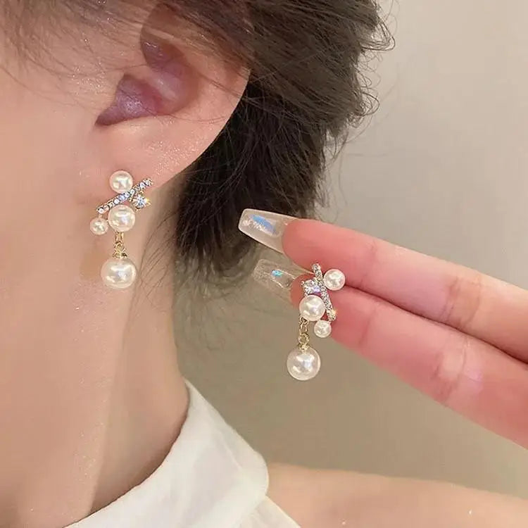 925 Silver Needle Korean Fashion Crystal Heart Earrings For Women Jewelry 2024 Trending Women's Red White Pearl Drop Earrings