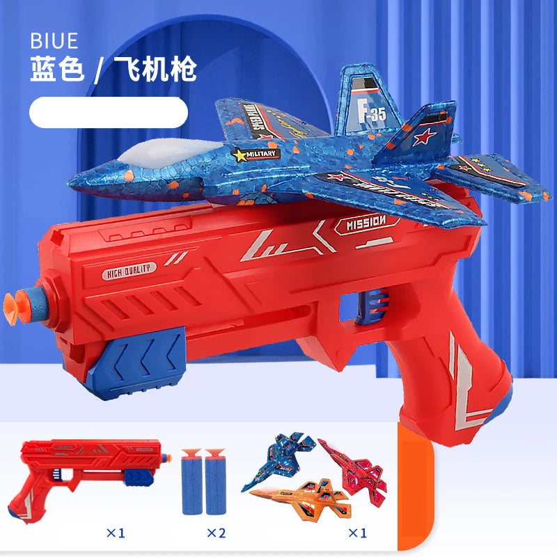 7,4 Zoll F-35 Flugzeugwerfer aus Schaumstoff, Spielzeug-Katapultflugzeug mit weicher Kugelpistole für Kinder, Outdoor-Flugzeuge, Flugspielzeug, Geburtstagsgeschenke