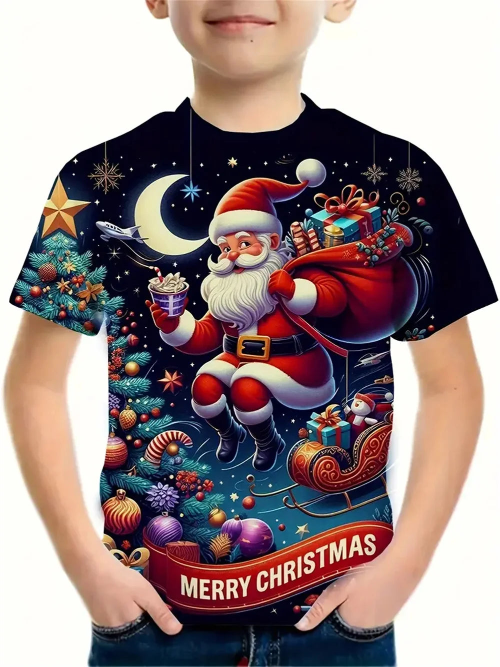 Weihnachten Santa Claus 3d Print T-Shirt Kinder Jungen Kleidung Kurzarm Casual Kinder Kleidung Mode T-Shirt für Jungen