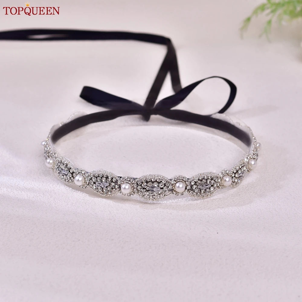 TOPQUEEN Bridal Belt Pearls Crystal Decoration Sash for Women Ladies Wedding Evening Party Dress Gown Applique Handmade S435