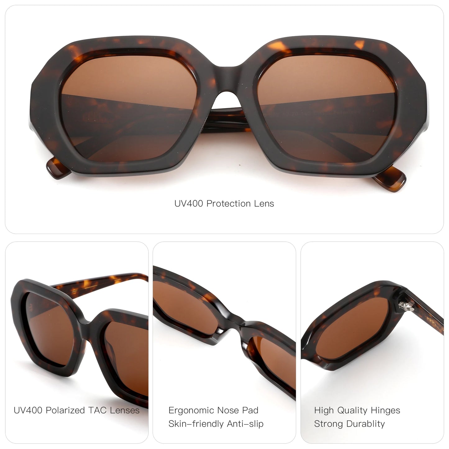 ZENOTTIC Fashion Trend Women's Thick Frame Polarized Sunglasses Hexagonal Acetate Sunglasses Outdoor Travel Shopping Essentials