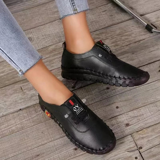 Frauen Schuhe 2024 Herbst Mode Pu Leder Casual Schuhe Handgemachte Nähen Weichen Bequemen Mama Schuhe Frauen Turnschuhe Chaussure Femme