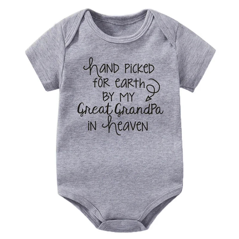 Baby Body, handverlesen für die Erde von meinem Urgroßvater im Himmel, bedruckt, Neugeborenen-Strampler, Baumwoll-Body, Babykleidung für Mädchen und Jungen