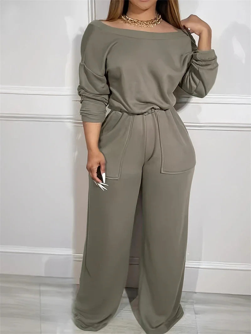 Streetwear  clothes Off Shoulder Jumpsuits Spring Clothes Women 2025 Solid Big Pockets Long Rompers Playsuits One Pieces Overalls Outfits