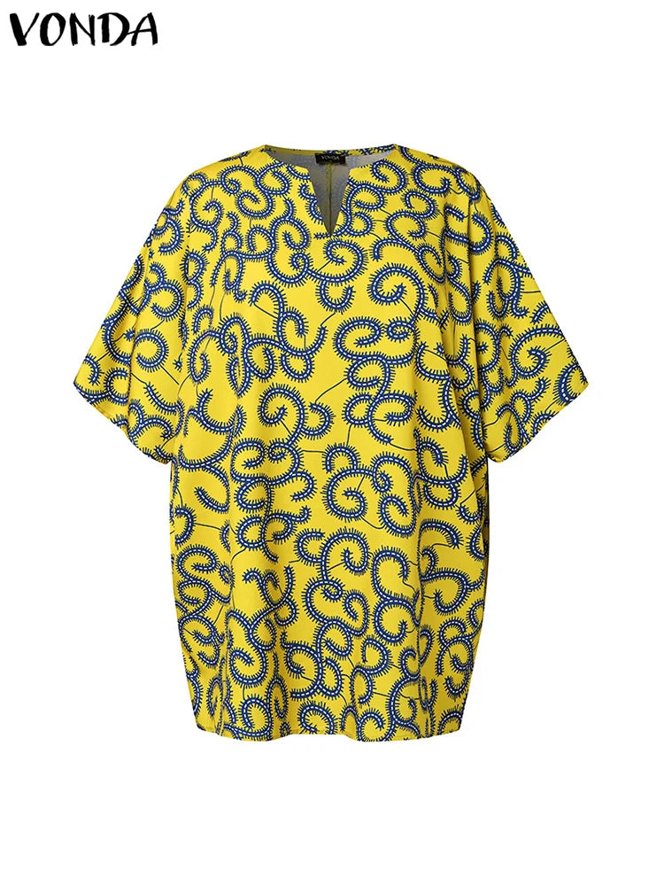 Plus Size 5XL VONDA Women Elegant Blouse 2024 Half Sleeve Printed Shirts Bohemian V Neck Tops Fashion Casual Loose Blusas