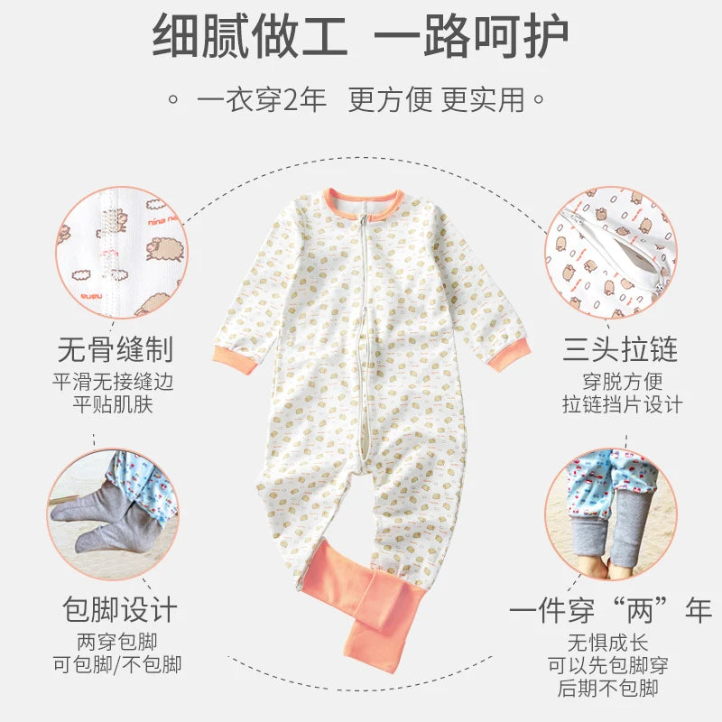 2T-5T Toddlers Baby Footed Cotton Pajamas Long Sleeve Zipper Sleep Sack Feet Kids Nightgowns  Sleeping bag Onesie Play Coveralls