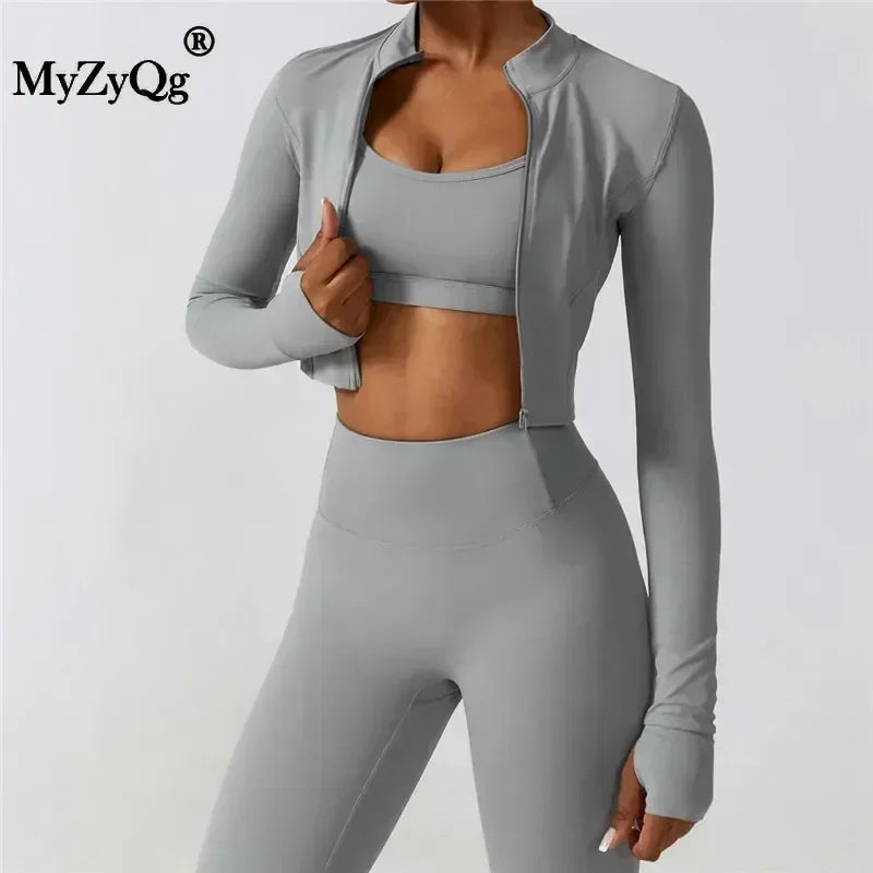 MyZyQg Women Long Sleeve Sweatshirts Sports Jacket Slim Fashion Stand-up Collar Zipper Wear Gym Training Casual Outdoor Coat Top