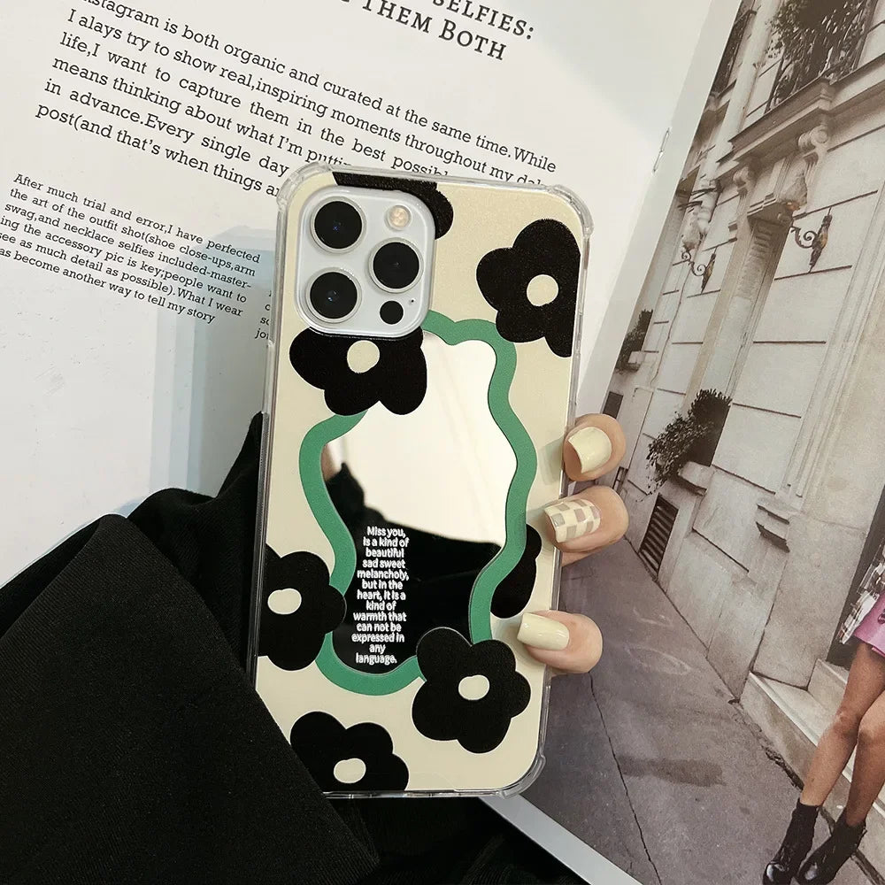 Retro sweet girls Mirror flowers art Japanese Phone Case For iPhone 15 14 13 12 11 Pro Max Xr Xs Max 15 14 Plus Case Cute Cover