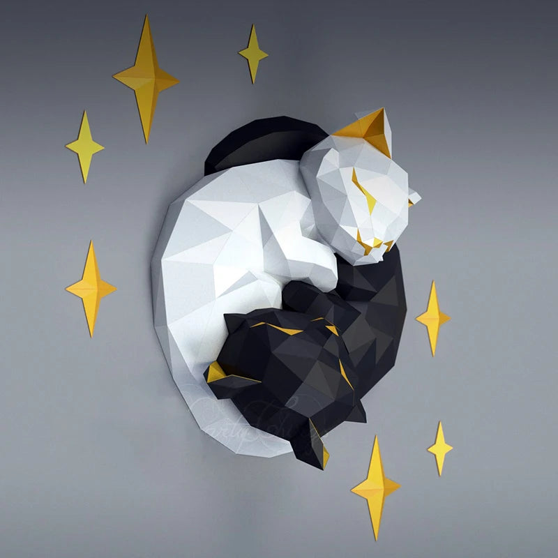 Star Couple Cat Paper Model Home Wall Decor Wedding Decoration Papercraft 3D DIY Creative Hand Made Toys Valentine's Day Gifts