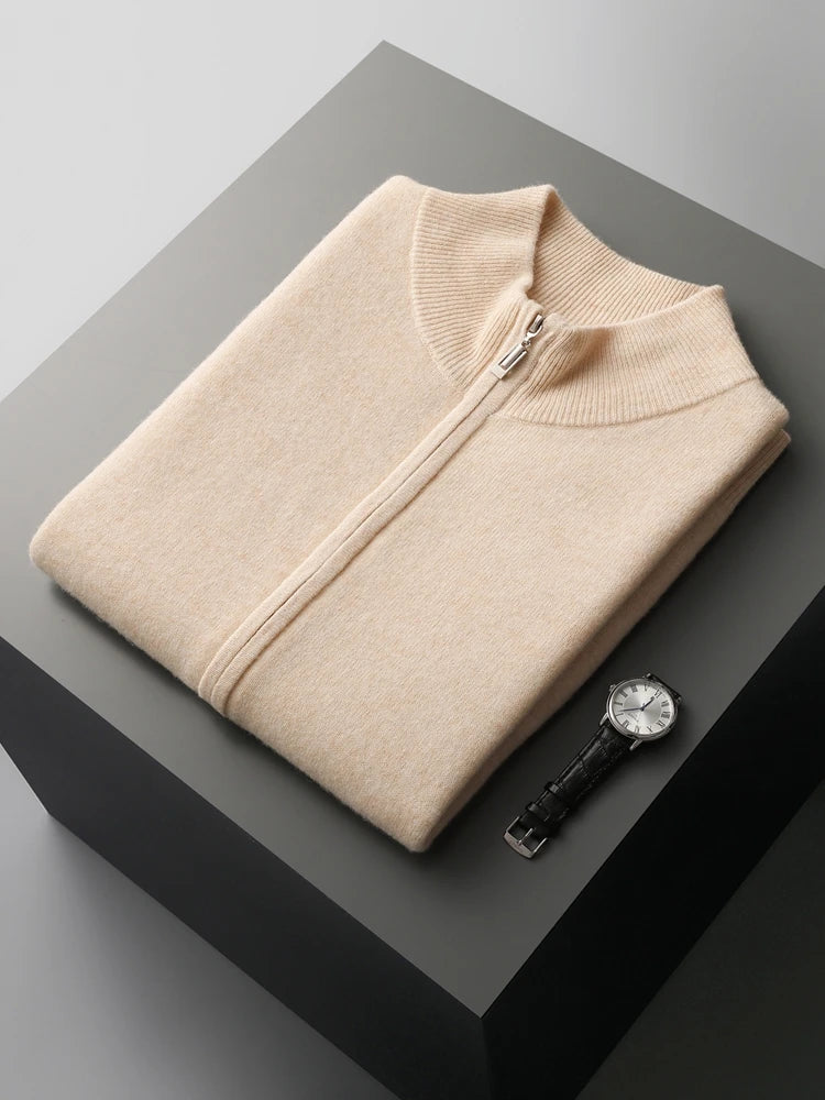 New Men's Zipper Wool Cardigan Waistcoat Autumn Winter Cashmere Sweater Sleeveless Knitwear 100% Merino Wool Vest Tops Clothing