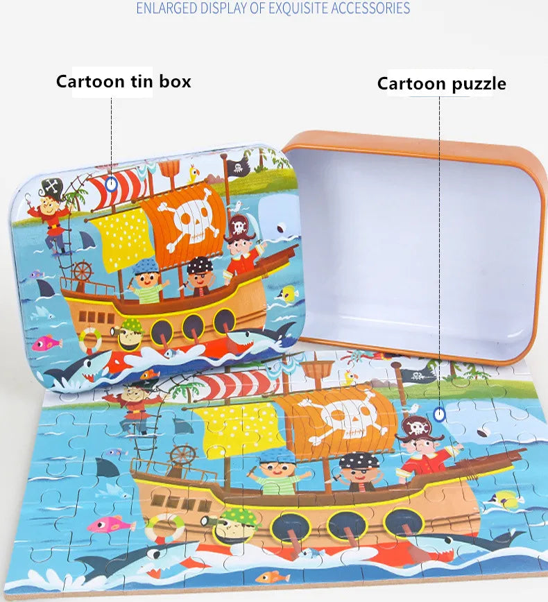 Heiße Neue 60 Stück Holz Puzzle Spielzeug für Kinder Cartoon Fahrzeug Tier Holz Puzzle Baby Lernen Pädagogisches Spielzeug Kinder Geschenk 