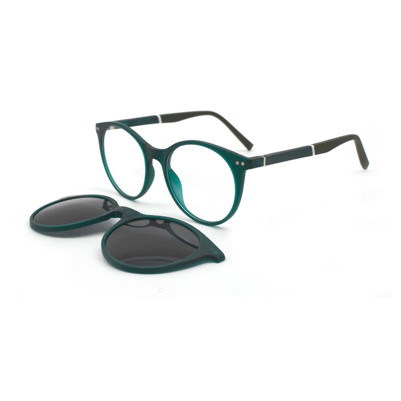 KANDREA 2 IN 1Vintage Round Magnetic Sunglasses Women Fashon Glasses Frame Men Optical Myopia Prescription Eyewear C8012