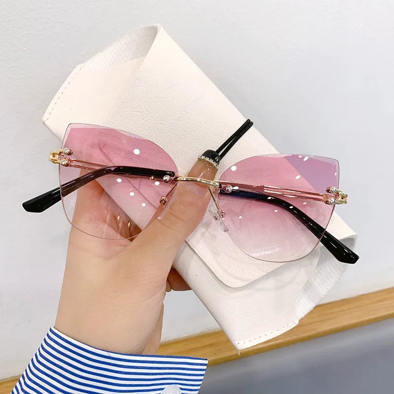 2024 New Fashion Brand Design Vintage Rimless Pilot Sunglasses Women Men Retro Cutting Lens Gradient Sun Glasses Female UV400