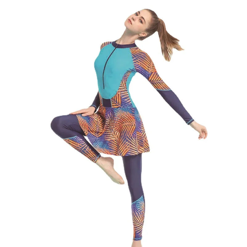 Muslim Sport Wear Sets for Woman 2022 New Muslim Swimwear Long Conservative Floral Printed Burkini for Veiled Women Borkini