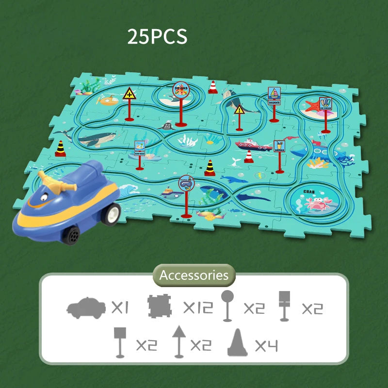 Puzzel Toy Set Rail Car DIY Assemble Jigsaw Flexible Railway Track Parent-child Interaction Toy Electric Car Puzzle Toys Gifts