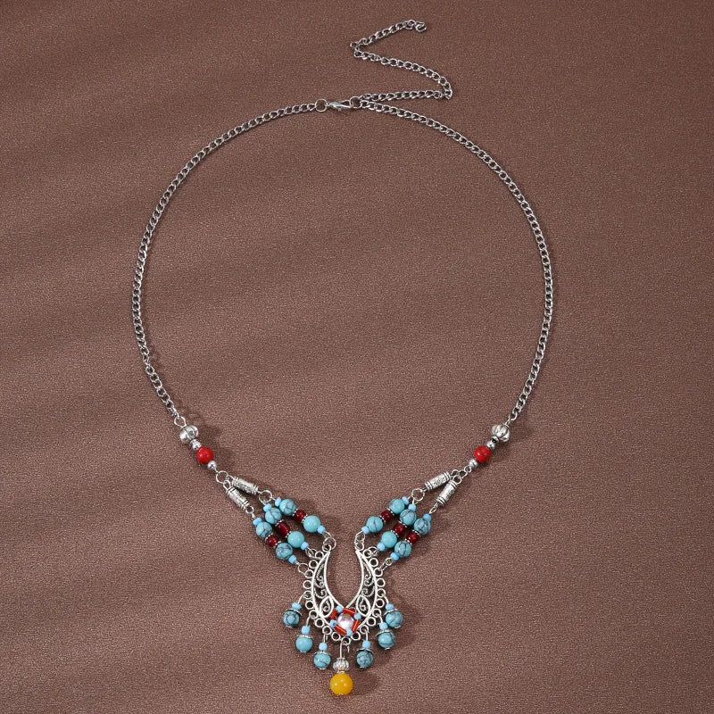 Ethnic Style Forehead Ornaments Sets Eyebrow Pendant Necklace Retro Exotic Earring Jewelry Accessories For Women