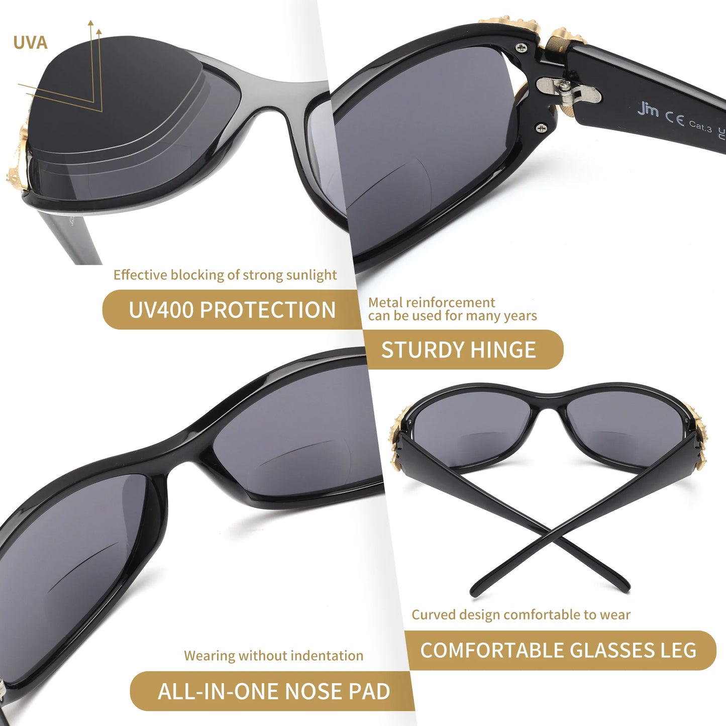 JM Bifocal Reading Sunglasses for Women Fashion Sun Readers Outdoor Reading Glasses UV400 Protection