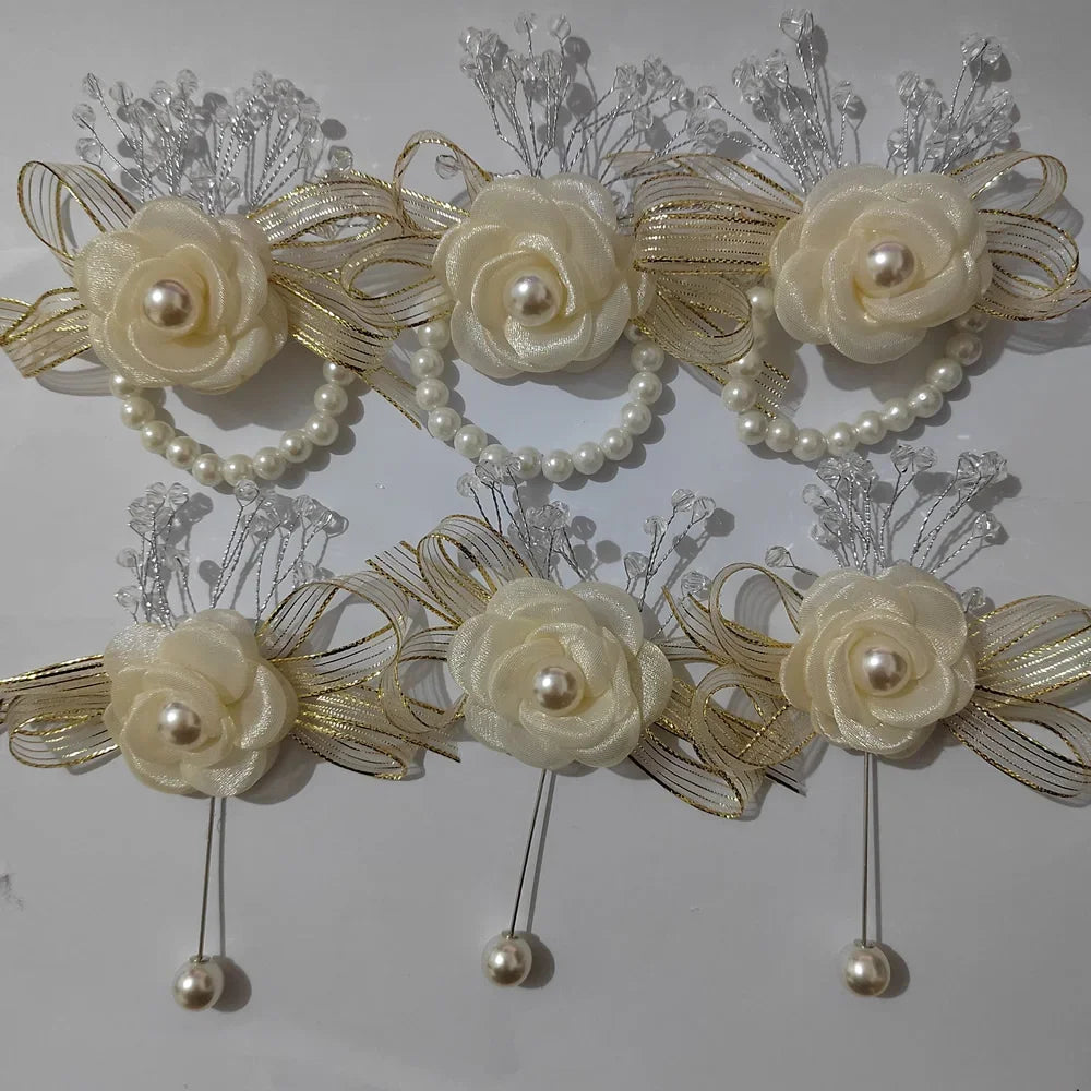 Romantic  Ivory Rose Wrist Flowers Men's Corsage Wedding Flowers Ceremony Boutonniere Buttonholes Wrist Corsage Prom Suit Decor