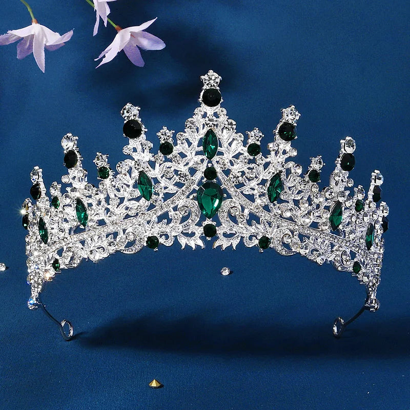 Green Wedding Bridal Pageant Crystal Rhinestone Tiaras Crown  Ladies Party Luxury Princess Women Headpiece Hair Accessorie