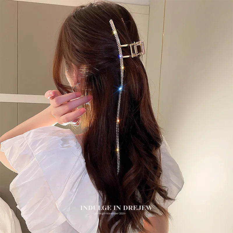 Fashion Luxury Shining Zircon Tassel Hair Clip Hairpin 2022 Trend Korean Metal Hair Claws for Women Girls Party Hair Accessories