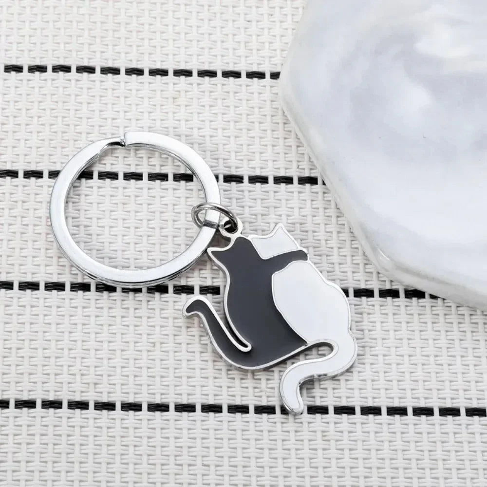 Couple Keychain Matching Cat Gift for Pet Lovers Cute Valentine's Day Jewelry  Black Cat Puzzle Pendant for Girlfriend Boyfriend