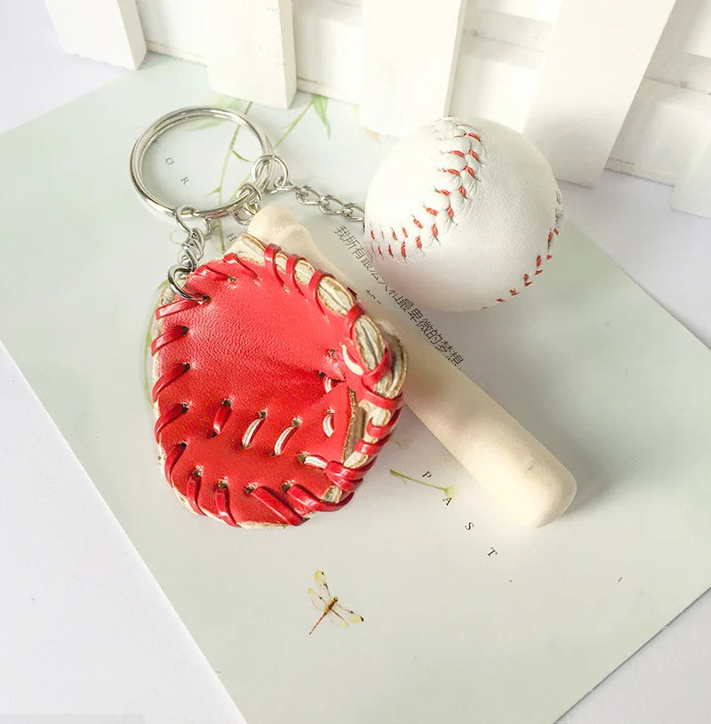 Creative Baseball Three-Piece Baseball Glove Wooden Key Chain Sports Car Key Ring Gifts For Men And Women Gifts For Men