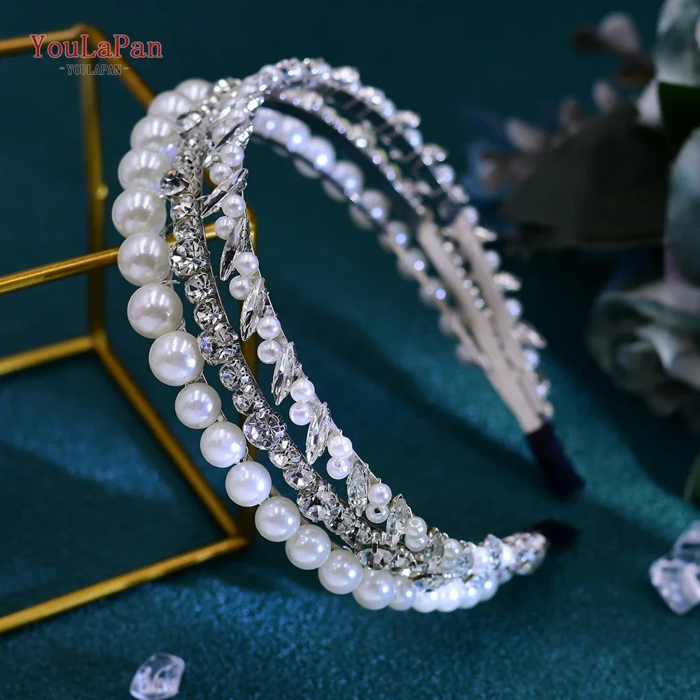 YouLaPan Wedding Pearl Headbands Hair Jewelry For Women Bridal Headdress Tiara Party Prom  Headpieces Hair Accessories HP724