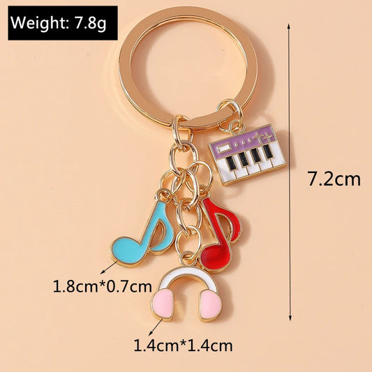 Cute Music Keychain Enamel Piano Music Note Keyrings for Women Men Car Key Handbag Pendant Keyrings Accessoris DIY Jewelry Gifts